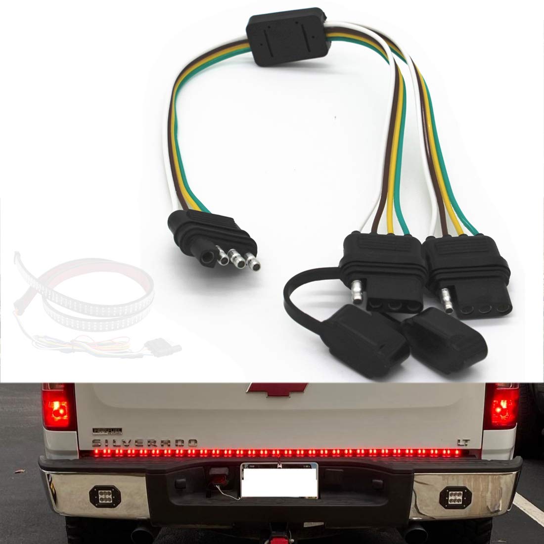 4 Way Y-Splitter Plug Universal for Tailgate Light Bar and Trailer Lights Plug & Play Adapter Extension Harness Wiring Plug 4 Pin Connectors (1)