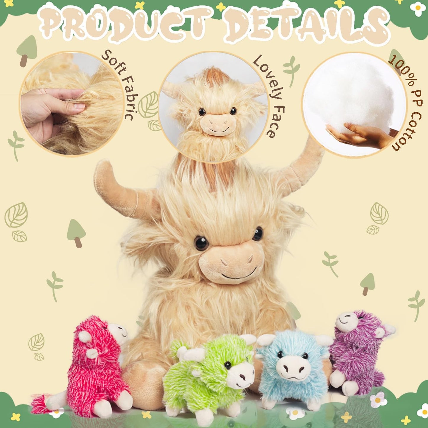 ๐ฅ Last Day Sale Price | 5 Pcs Highland Cow Plush Toy Set Large 14.5"