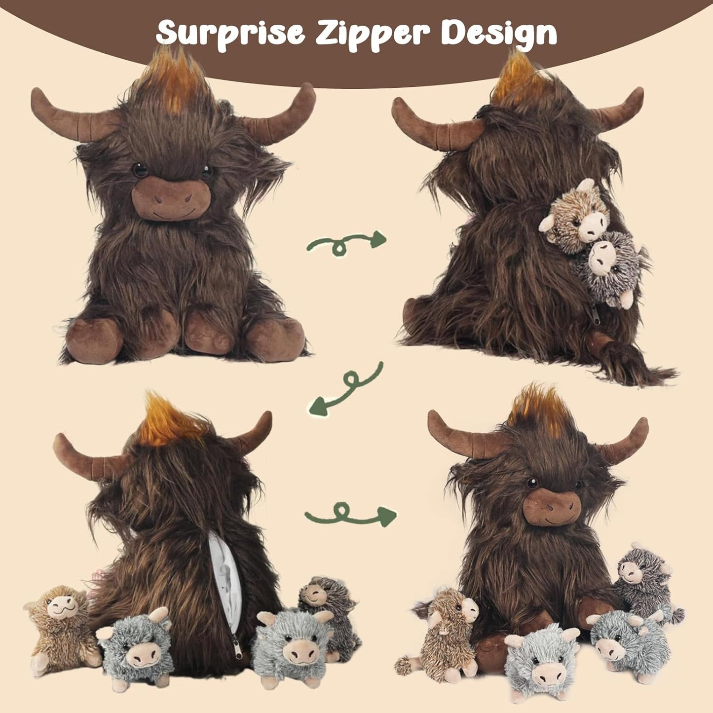 ๐ฅ Last Day Sale Price | 5 Pcs Highland Cow Plush Toy Set Large 14.5"