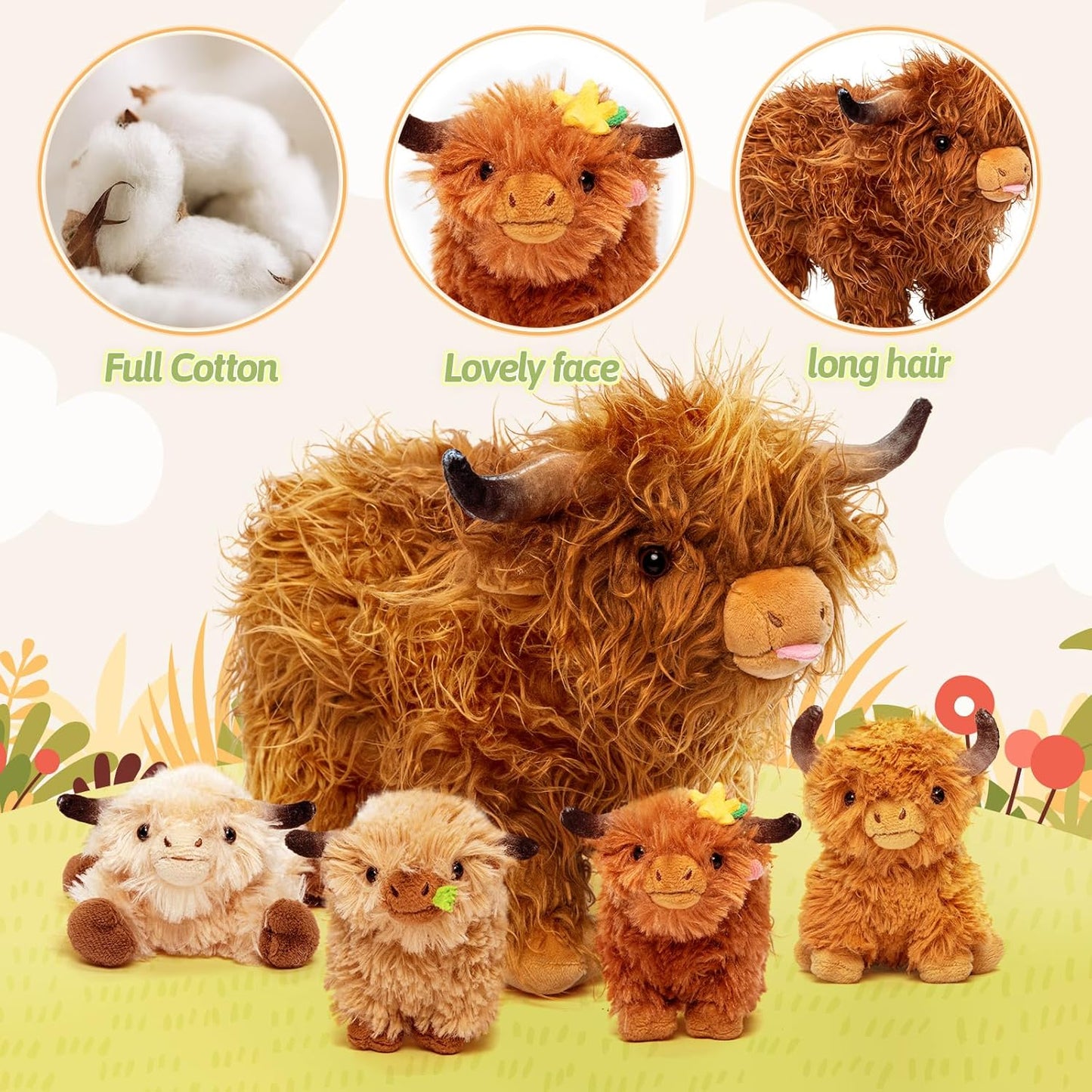 ๐ฅ Last Day Sale Price | 5 Pcs Highland Cow Plush Toy Set Large 14.5"