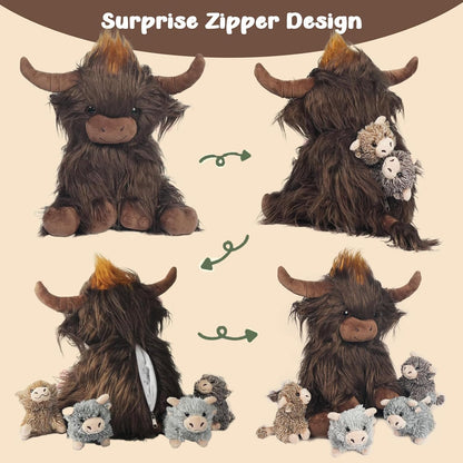 🔥 Last Day Sale Price | 5 Pcs Highland Cow Plush Toy Set Large 14.5"