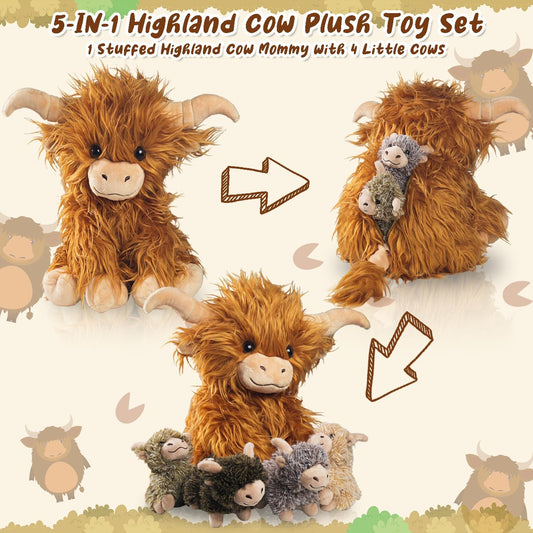 🔥 Last Day Sale Price | 5 Pcs Highland Cow Plush Toy Set Large 14.5"