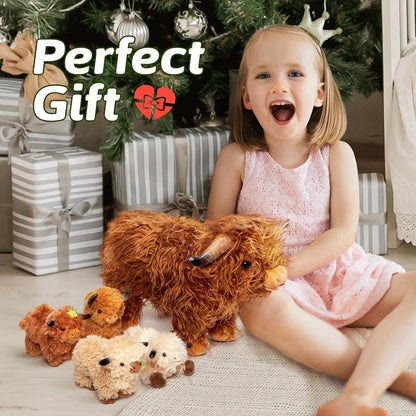🔥 Last Day Sale Price | 5 Pcs Highland Cow Plush Toy Set Large 14.5"