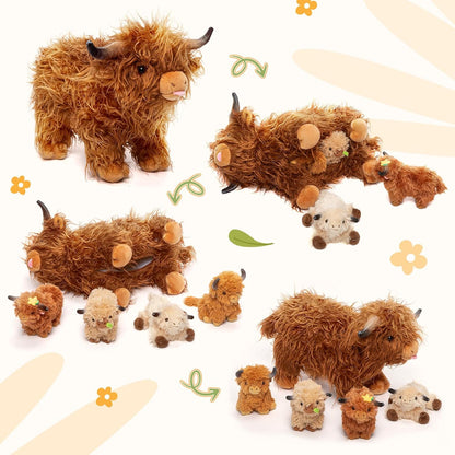 🔥 Last Day Sale Price | 5 Pcs Highland Cow Plush Toy Set Large 14.5"