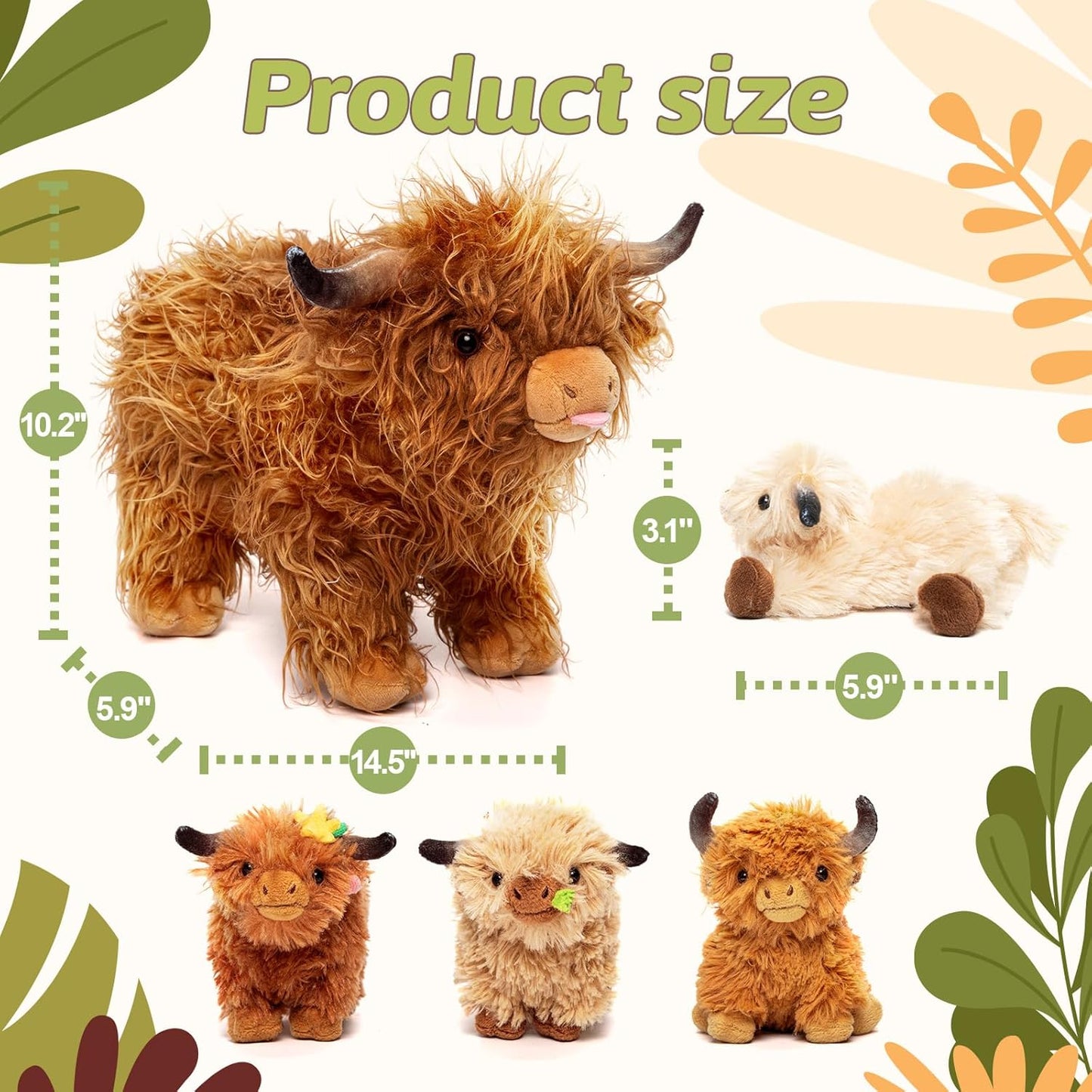 🔥 Last Day Sale Price | 5 Pcs Highland Cow Plush Toy Set Large 14.5"