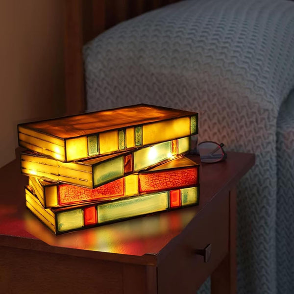 Vintage Stacked Resin Book Lamp