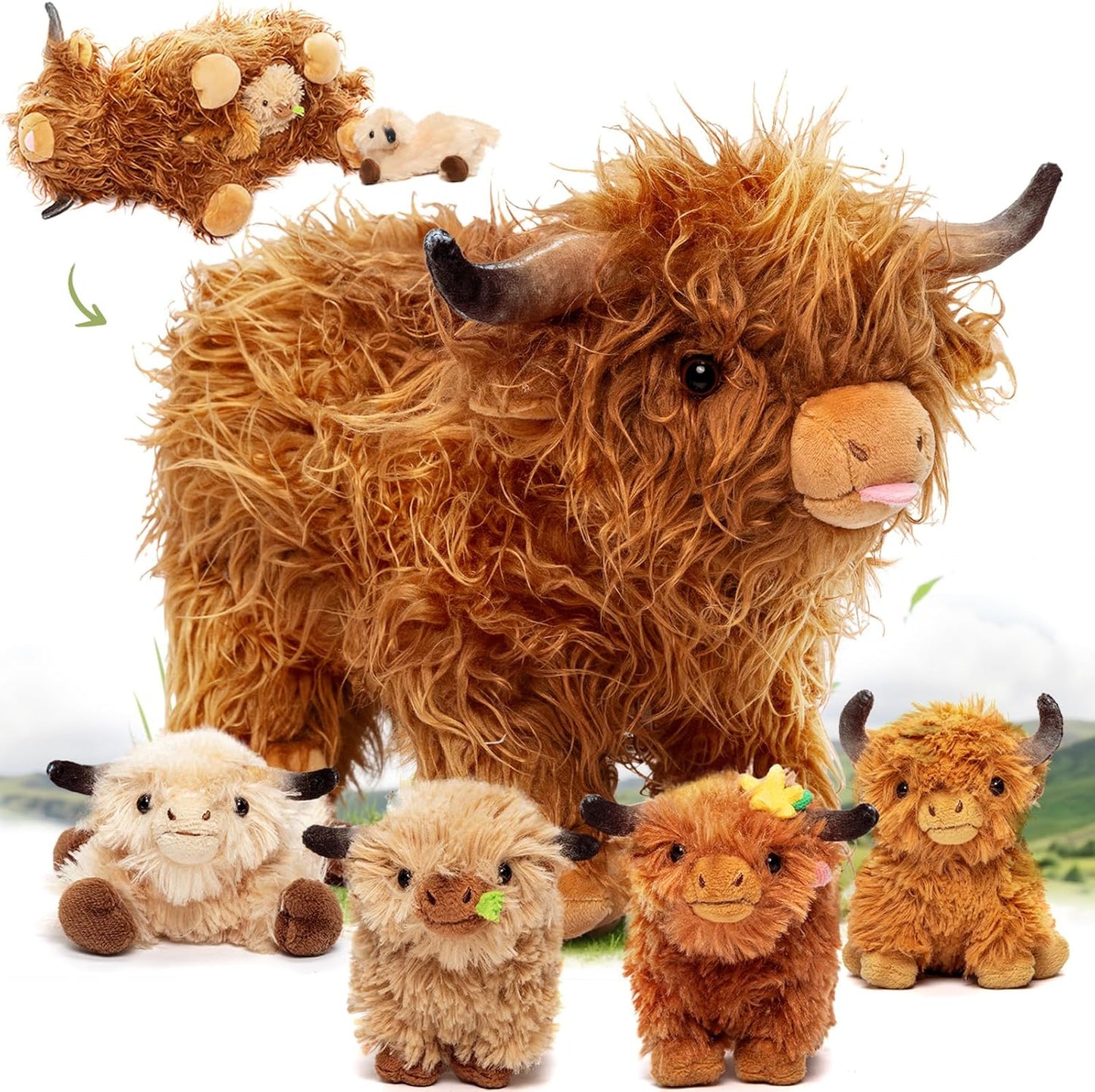 🔥 Last Day Sale Price | 5 Pcs Highland Cow Plush Toy Set Large 14.5"
